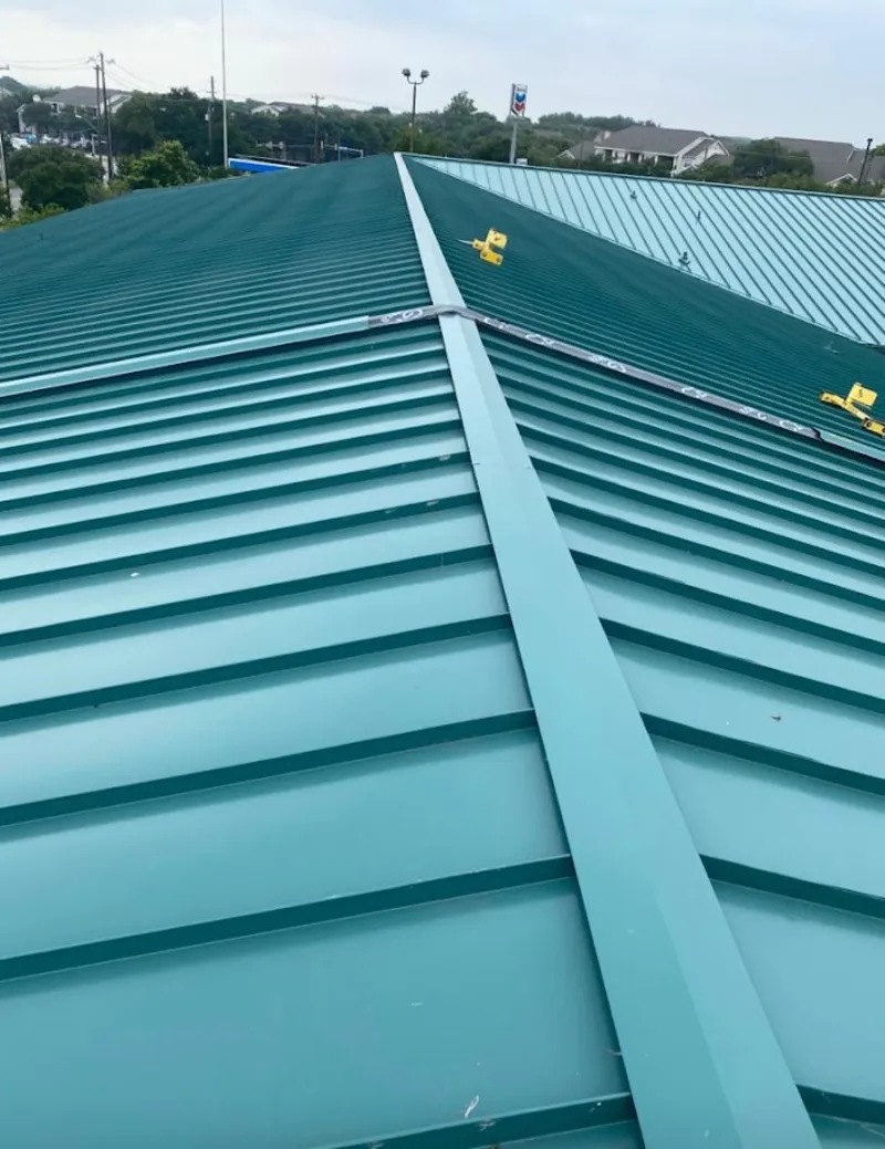 Green commercial metal roof ridge and valley for Metal Roof Repair in Deerpark